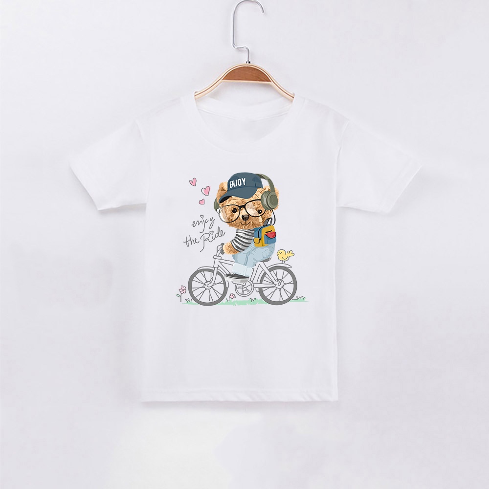 เสื้อยืดพิมพ์ลายหมีจักรยาน-ชุดพ่อแม่ลูก-เป็นของขวัญที่ดีที่สุดสำหรับลูก