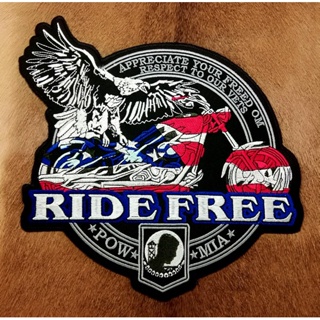 ตัวรีดติดเสื้อขนาดใหญ่ Ride Free แจ๊คเก็ต อาร์ม  ยีนส์ Hipster Embroidered Iron on Patch  DIY