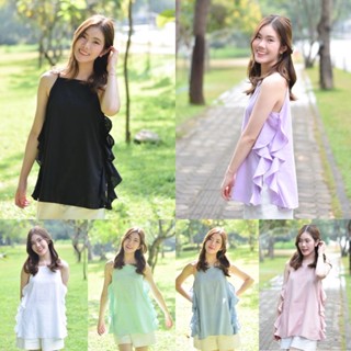 *ผ้าลินินLINEN*เสื้อสายเดี่ยวระบาย,ระบาย,สายเดี่ยว,ผ้าลินินชบา,ผ้าลินิน,คอเหลี่ยม