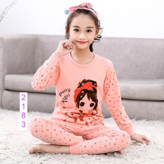 L-PJG-2183-GM ชุดนอนเด็กหญิง แนวเกาหลี สีส้ม ลายGirl 🚒 พร้อมส่ง ด่วนๆ จาก กทม 🚒
