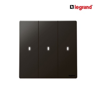 Legrand สวิตช์ทางเดียว 3 ช่อง สีดำ มีไฟ LED 3G 1Way 16AX Illuminated Switch | Mallia Senses | Matt Black | 281014MB