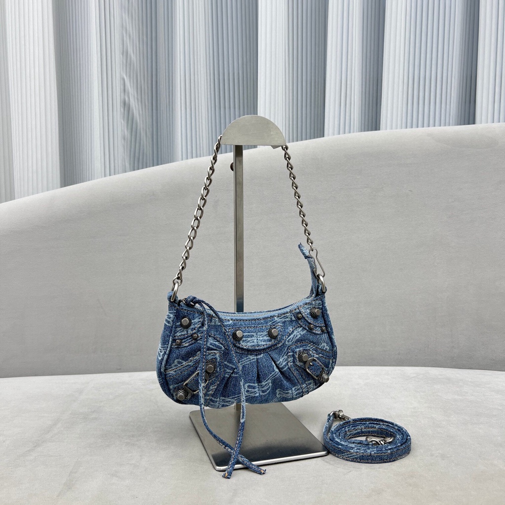 พรี-ราคา7800-balenciaga-le-cagole-92718-mini-denim-กระเป๋าโซ่-กระเป๋าสะพายข้าง