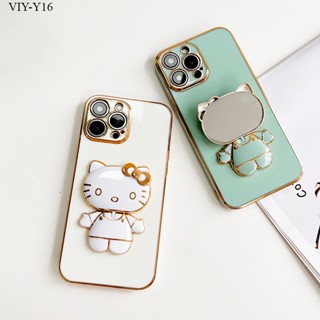 VIVO Y35 Y22 Y22S Y16 เคสวีโว่ สำหรับ Cartoon Anime Cats Mirror Folding Bracket เคส เคสโทรศัพท์ เคสมือถือ Full Soft Case Protective Back Cover Shockproof Casing