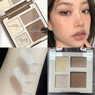 4 สี Face Contour Palette Natural Face Contouring Powder สีเทาสีน้ําตาลแต่งหน้า Brightening แป้งบรอนเซอร์ติดทน