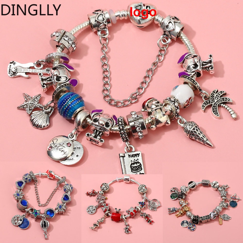 dinglly-สร้อยข้อมือ-จี้ลูกปัด-รูปการ์ตูนสัตว์-ดวงจันทร์-ดาว-คริสต์มาส-สีเงิน-สําหรับผู้หญิง-diy