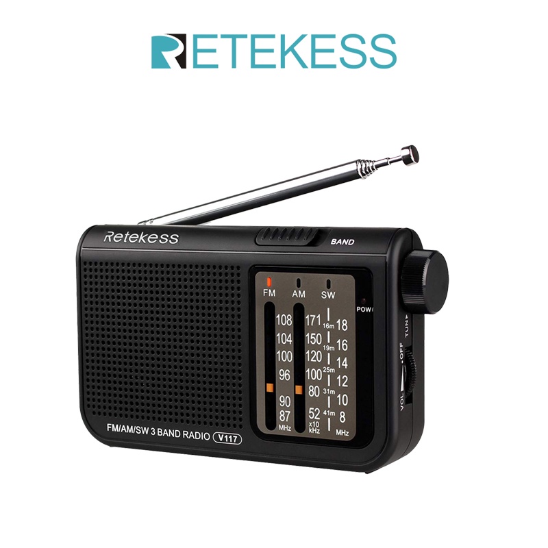 ภาพหน้าปกสินค้าRetekess V117 วิทยุ FM AM SW แบบพกพา สำหรับผู้สูงอายุ มีลูกบิดปรับ (สีดำ)