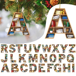 【AG】Christmas Pendant with Lanyard Unique Acrylic Vintage Bookcase Design Alphabet Hanging Charm Accessories for Living Room