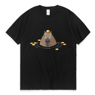 เสื้อยืดแขนสั้น เสื้อยืดลําลอง ผ้าฝ้าย แขนสั้น พิมพ์ลายกราฟิกอนิเมะ Capybara น่ารัก โอเวอร์ไซซ์ สไตล์ญี่ปุ่น