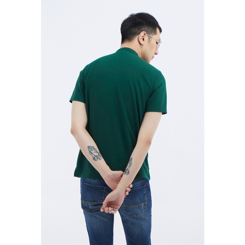 esp-เสื้อโปโลคอจีนลายเฟรนช์ชี่-ผู้ชาย-สีเขียวเข้ม-stand-collar-frenchie-polo-shirt-3244