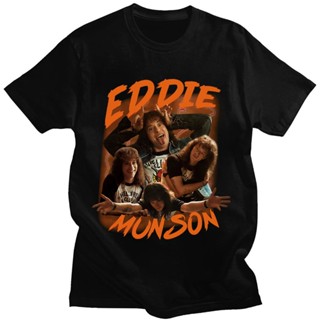 เสื้อยืดแขนสั้น เสื้อยืดผ้าฝ้าย พิมพ์ลายกราฟิก Stranger Things 4 Eddie Munson โอเวอร์ไซซ์ สไตล์ฮิปฮอป สตรีท