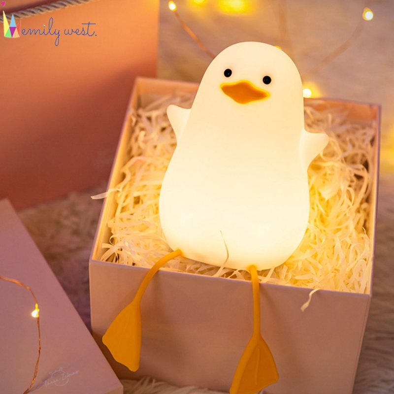 เป็ดการ์ตูนน่ารัก-led-ไฟกลางคืนซิลิโคนนุ่มสัมผัสเซ็นเซอร์โคมไฟกลางคืนห้องเด็กโต๊ะข้างเตียงโคมไฟหยิก
