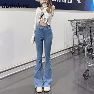 DaDulove💕 New Korean Version Ins Flared Jeans Washed Stretch Cross High Waist Straight Pants plus Size Wide Leg Pants