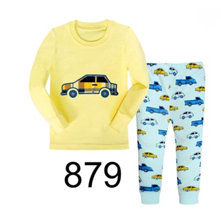 LBLP-879 ชุดนอนเด็กผู้ชาย ผ้าเนื้อบางนิ่ม สีเหลือง ลายรถ 🚗พร้อมส่งด่วนจาก กทม.🇹🇭