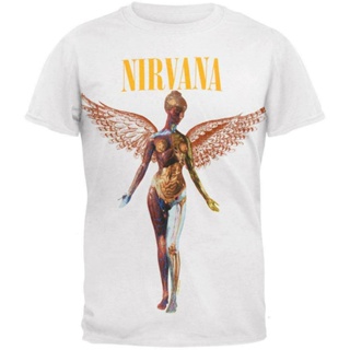 Nirvana เสื้อยืดสีขาวสำหรับผู้ชายผ้าบาง เนื้อนุ่ม