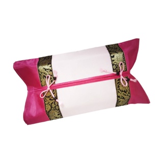 ปลอกใส่กล่องกระดาษทิชชู่สไตล์ลายริบบิ้นช้างไทย สีชมพู (Thai Tissue box Cover)