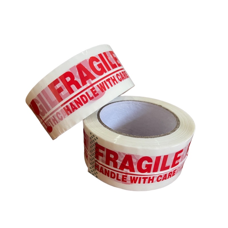 เทประวังแตก-เทปปิดกล่อง-กว้าง-2นิ้ว-ยาว-100หลา-เทประวังแตก-สีขาวตัวอักษรแดง-opp-tape-fragile