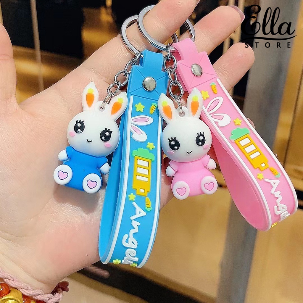 ellastore123-พวงกุญแจ-จี้ตุ๊กตาการ์ตูนกระต่ายน่ารัก-สามมิติ-หลากสี-สําหรับตกแต่งกระเป๋าเป้สะพายหลัง-diy
