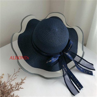 Alisond1 หมวกฟาง ป้องกันแดด หรูหรา ชายหาด ปีกใหญ่ โบ ฤดูร้อน พับได้ หมวกสไตล์เกาหลี / หลากสี