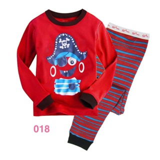 L-HUB-018 ชุดนอนเด็กผู้ชาย ผ้าเนื้อบางนิ่ม สีแดง ลายโจรสลัด 🚗พร้อมส่งด่วนจาก กทม.🇹🇭