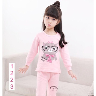 L-PJG-1223-GM ชุดนอนเด็กหญิง แนวเกาหลี สีชมพูลายแมว 🚒 พร้อมส่ง ด่วนๆ จาก กทม 🚒