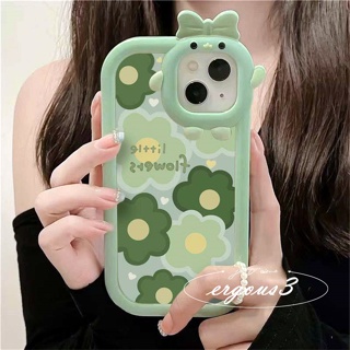 เคสป้องกันโทรศัพท์มือถือ แบบนิ่ม ลายดอกไม้ สีเขียว สําหรับ iPhone 14 13 12 11 Pro Max SE2020 X XR Xs Max 7 8 6 6s Plus