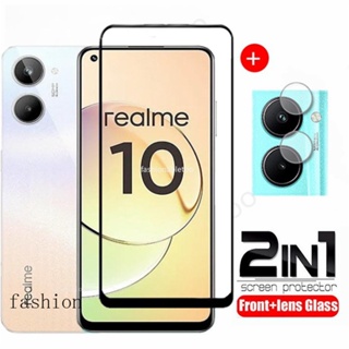 2 in 1 ฟิล์มกระจกนิรภัยกันรอยหน้าจอ ป้องกันเลนส์กล้อง ด้านหลัง แบบเต็มจอ สําหรับ Realme 10 pro plus 10pro+ 10T 10S Realme10 Realme10pro Realme10T 4G 5G