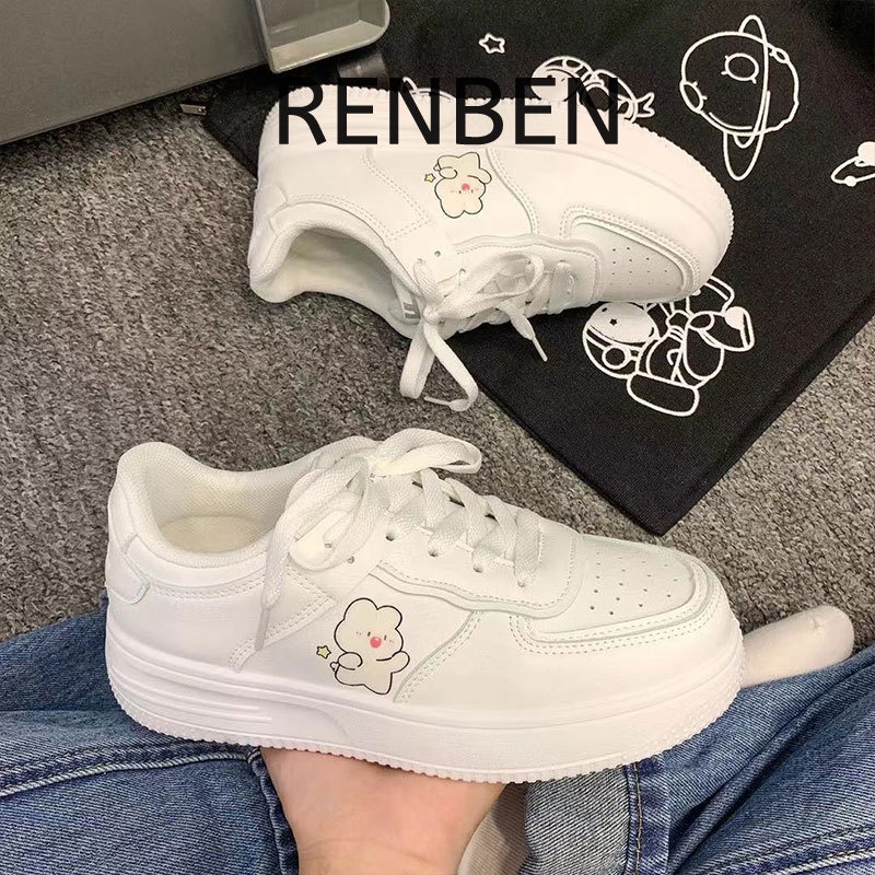 renben-รองเท้าสีขาวนักเรียนหญิงเวอร์ชั่นเกาหลี-instagram-รองเท้ากีฬาลําลองใหม่