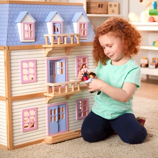 Multi-Level Wooden Dollhouse ชุดบ้านตุ๊กตาในฝัน ต่อแล้วขนาดใหญ่ เสริมสร้างด้านพัฒนาการและเล่นตามจินตนาการ