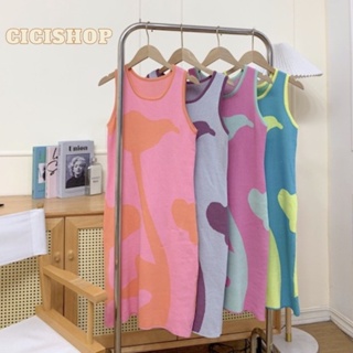 สินค้า Cicishop(2626)เดรสไหมพรมknitแขนกุด เนื้อผ้าทอสลับสีทูโทน ลายสวยมากๆมาแรงไม่มีเอ้าท