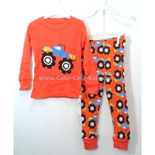 L-PJB-011 ชุดนอนเด็กผู้ชาย ผ้าเนื้อบางนิ่ม สีส้ม ลายรถ Size-110 (4-5Y) 🚗พร้อมส่งด่วนจาก กทม.🇹🇭