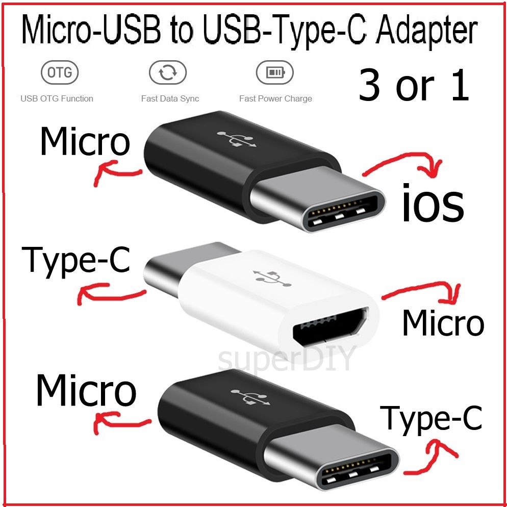 3 หรือ 1 Type-C/Micro USB หญิงประเภท C Micro ios โทรศัพท์ USB อะแดปเตอร ...