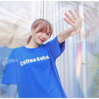 FEMINI.BKK : เสื้อยืด Cotton 100% Cofee Culture : Over size☕️ สีน้ำเงิน / เบจ