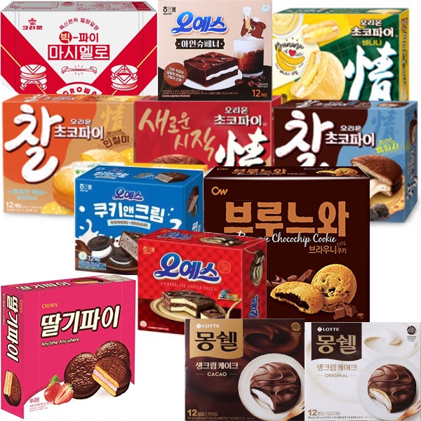 พายเค้กช็อคโกแลตยอดนิยม-ขนมช็อคโกแลตเกาหลี-บราวนี่-คุกกี้-พาย-กล้วย-สตรอเบอร์รี่-คุกกี้-และครีม-ประแจข้าวโพด-รสขนมขบเคี้ยว