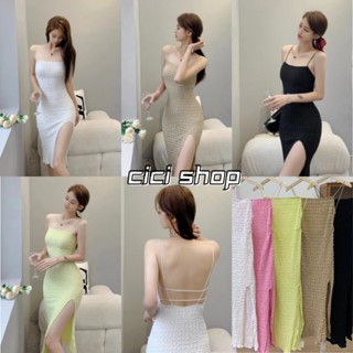 Cicishop(079)เดรสสายเดี่ยว ผ้าฝ้าย ยืดได้ โชว์แผ่นหลัง  ผ่าข้าง  สีน่ารัก สุดแซ่บ เซ็กซี่