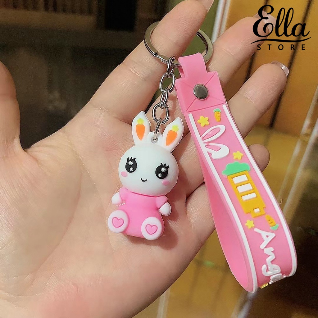 ellastore123-พวงกุญแจ-จี้ตุ๊กตาการ์ตูนกระต่ายน่ารัก-สามมิติ-หลากสี-สําหรับตกแต่งกระเป๋าเป้สะพายหลัง-diy