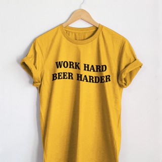 เสื้อทหาร เสื้อยืดลาย Work Hard Beer Harder ทำงานหนัก ต้องกินเบียร์หนักยิ่งกว่า เสื้อคนชอบดื่มเบียร์