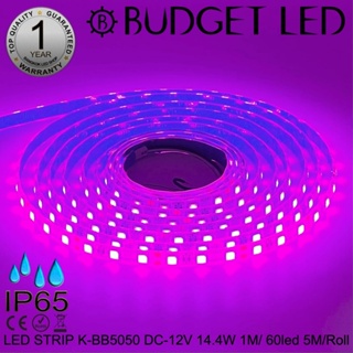 LED STRIP K-BB5050-Pink DC-12V CRI≥70 14.4W/1M IP65 ยี่ห้อBUDGET LED แอลอีดีไฟเส้นสำหรับตกแต่ง 300LED/5M 72W/5M Grade B