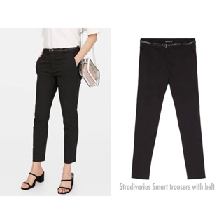 กางเกงทำงานสีดำ Stradivarius Smart trousers with belt กางเกงขายาวผู้หญิง