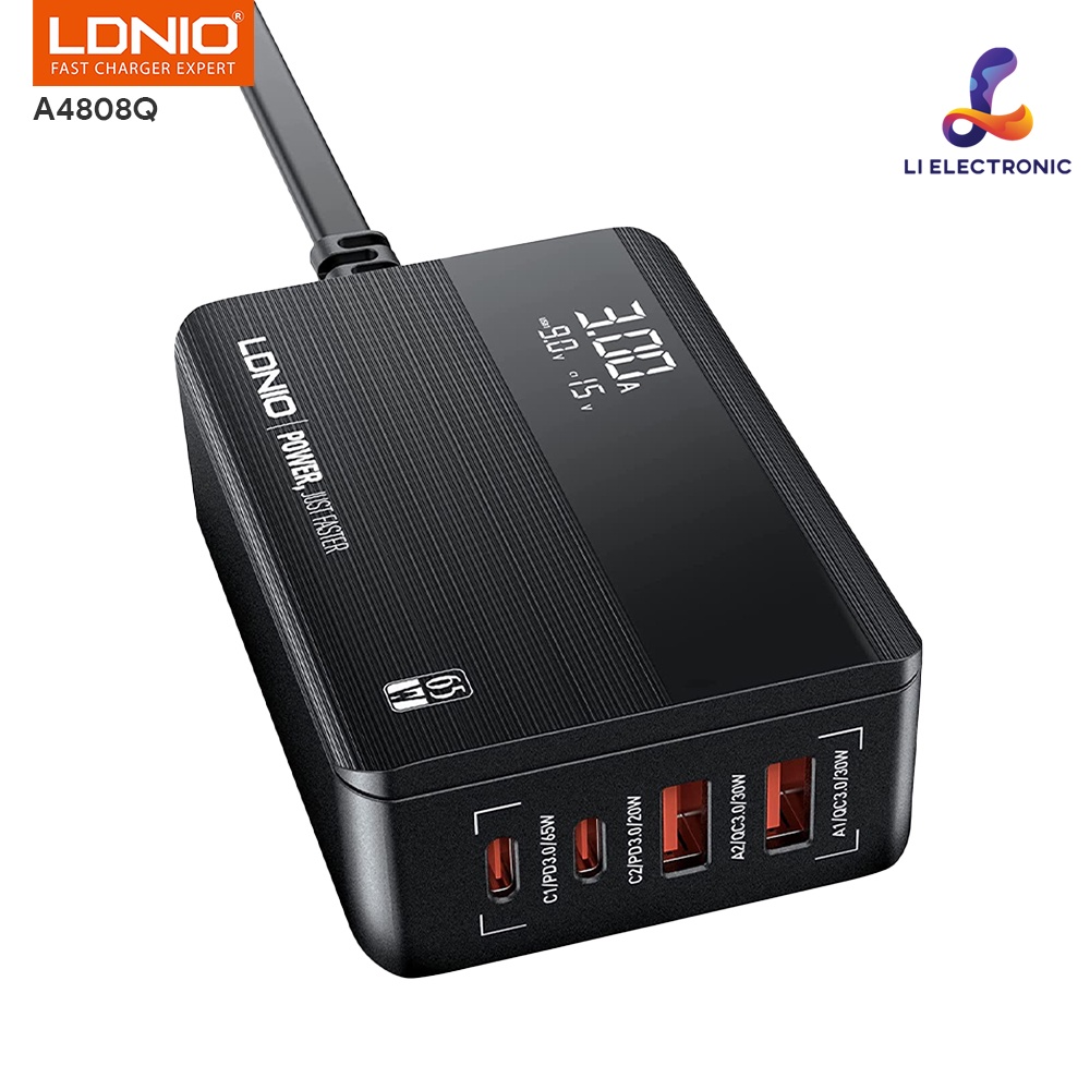ของแท้100% LDNIO รุ่น A4808Q หัวชาร์จเร็ว  กำลังไฟ 65W PD Type-C+QC3.0 ช่องชาร์จ C2+USB2 ที่ชาร์จได้อย่างรวดเร็ว