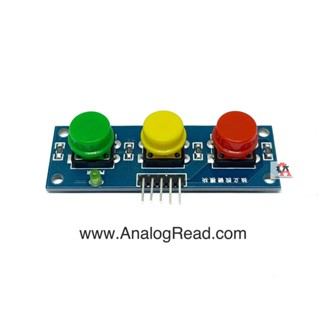 โมดูลสวิตช์ 3 ปุ่ม สีเขียว,เหลือง,แดง แบบกดติดปล่อยดับ 3.3 - 5V Button switch module สต็อกไทยส่งไว