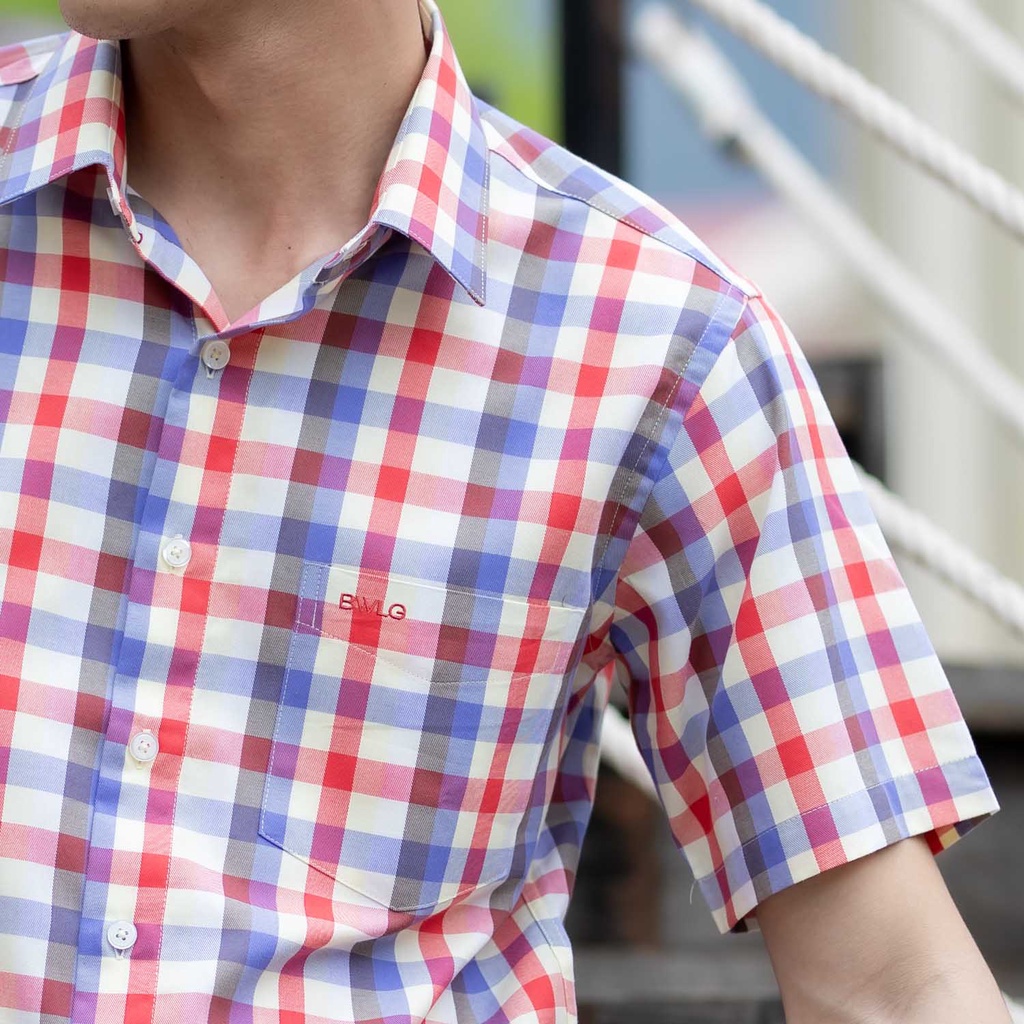 bowling-เสื้อเชิ้ต-แขนสั้น-สีแดงลายสก๊อต-ผ้าคอตตอน-100-รุ่น-14412-c01-สวมใส่สบาย