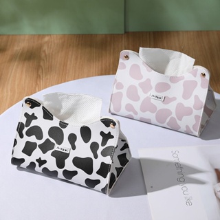 กล่องกระดาษทิชชู่ ขนาดเล็ก ลายวัวน่ารัก แบบสร้างสรรค์ ของใช้ในครัวเรือน สไตล์นอร์ดิก สําหรับห้องนั่งเล่น