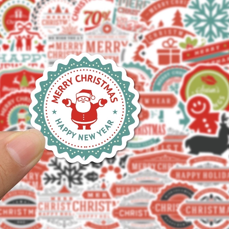 สติ๊กเกอร์-merry-christmas-345-คริสต์มาส-45ชิ้น-ซานต้า-ซานตาคลอส-santa-claus-snowman-สโนว์แมน-หิมะ-ปีใหม่-หิมะ-คลิสมาส
