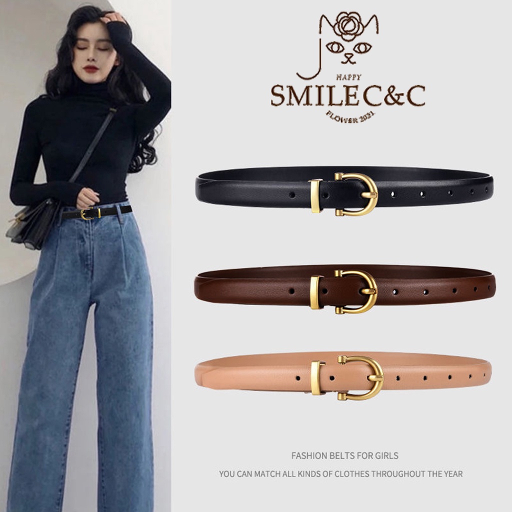 ราคาและรีวิวSmileFairyCC เข็มขัดหนังนิ่ม คุณภาพสูง แฟชั่นสําหรับผู้หญิง