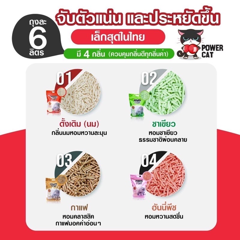 ทรายแมวเต้าหู้ Power Cat แท่งเล็ก 1.5 มม ขนาด 6 ลิตร มี 4 กลิ่น ทิ้งลงชักโครกได้ รูปที่ 2