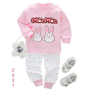 L-PJG-2031 ชุดนอนเด็กผู้หญิง สีชมพู ลายกระต่าย 🚒 พร้อมส่ง ด่วนๆ จาก กทม 🚒