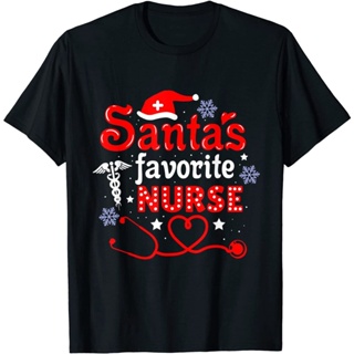 T-Shirt เสื้อยืดผ้าฝ้ายพิมพ์ลาย Santas Favorite Nurse Christmas แฟชั่นสําหรับผู้ชาย ชุดคริสต์มาสใหม่
