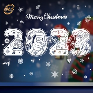 สติกเกอร์ติดผนังกระจกหน้าต่าง ลาย Merry Christmas มีกาวในตัว สําหรับตกแต่งบ้าน ห้างสรรพสินค้า วันปีใหม่ 2023