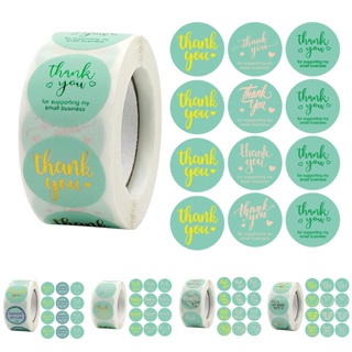 【AG】500Pcs/Roll Exquisite Sealing Stickers Self-adhesive Art Paper Thank You Stickers Green Round DIY