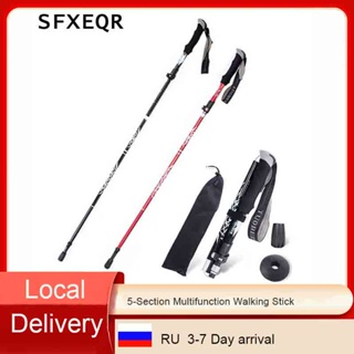 Multifunction Walking Stick Trekking Poles Portable 5-Section Foldable Camping Walking Cane Easy Put Into Bag Outdoor Eq